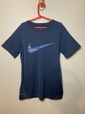 Nike Kids' Navy Dri-FIT Short Sleeve Tee with Blue Swoosh Size Medium